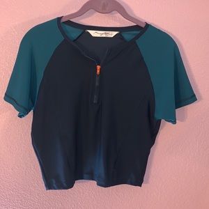 X by Gottex Raglan-sleeve Crop Top Crew Neckline Half-zip